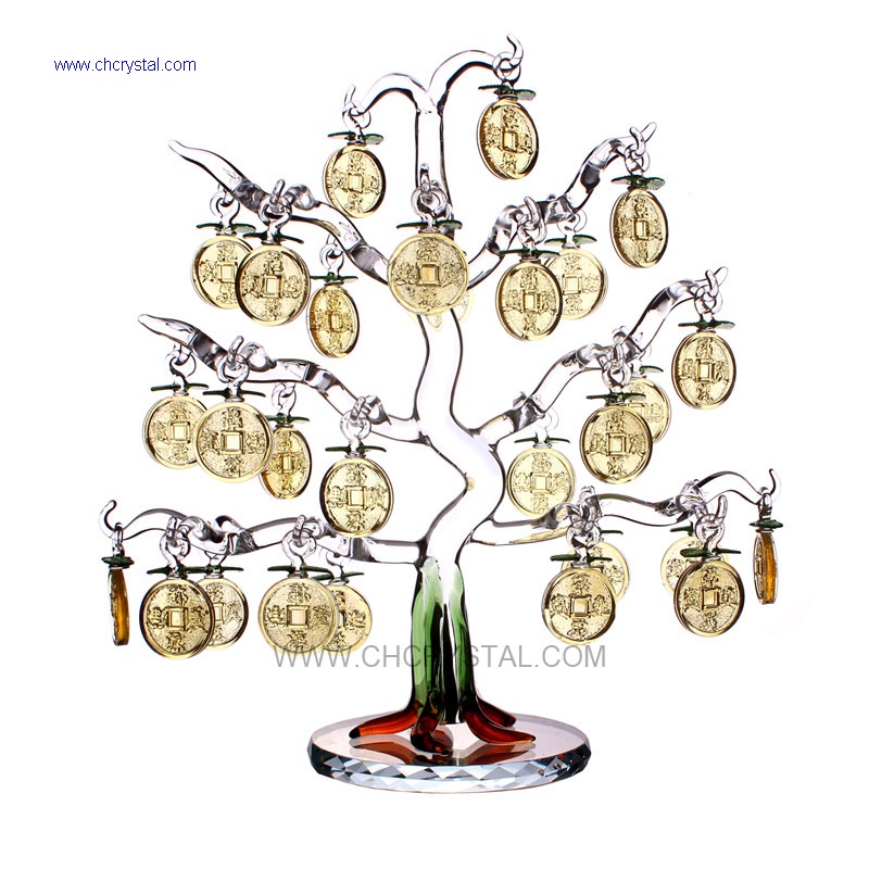 crystal copper cash tree with 28pcs copper